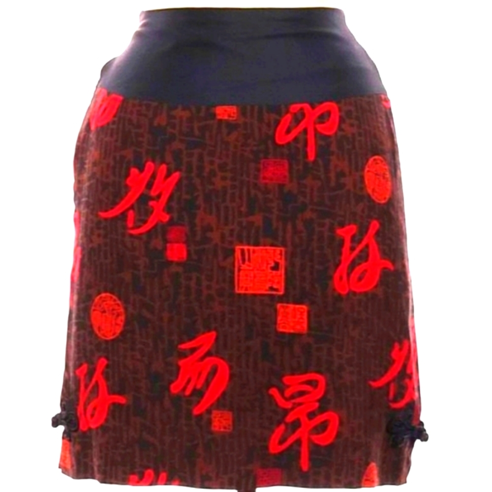 🌹Gorgeous Italian Label Black & Red  Asian Inspired Silky Skirt - 8 (40 Euro)